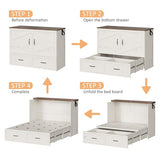 Harpaq Full Size Murphy Bed, Full Size Mobile Cabinet Bed Frame, Farmhouse Wooden Cabinet with Storage Drawer for Bedroom/Office/Guest Room, White+Barnwood Harpaq