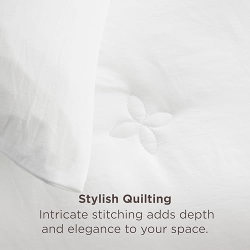 Bedsure Queen Comforter Set White, Soft Prewashed Queen Size Bedding, Quilted Comforter with Clover Design, Down Alternative Comforter for All Seasons, 3 Pieces Bed Set with 2 Pillow Shams Bedsure