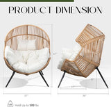 Oversized Outdoor Wicker Egg Chair Set of 2, Patio Lounge Chair Basket Seat with Thick Cushion, All Weather Indoor Outdoor Porch Rockers for Balcony, Living Room, Lawn Garden