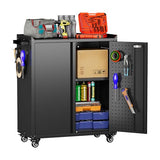 Aobabo 31.5" H Garage Storage Cabinet with Wheels,Lockable Metal Storage Cabinet with 2 Doors for Garage Home Office Storage,Black,Assembly Required Aobabo
