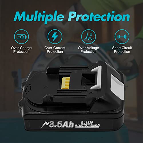 Bonadget 1Pack 3.5Ah 18V Replacement Battery for Makita and 14.4V-18V Battery Charger Combo for Makita LXT 18Volt Battery and Charger BL1860 BL1830 BL1850 BL1815N BL1840 BL1830B BL1860B Tools Battery Bonadget