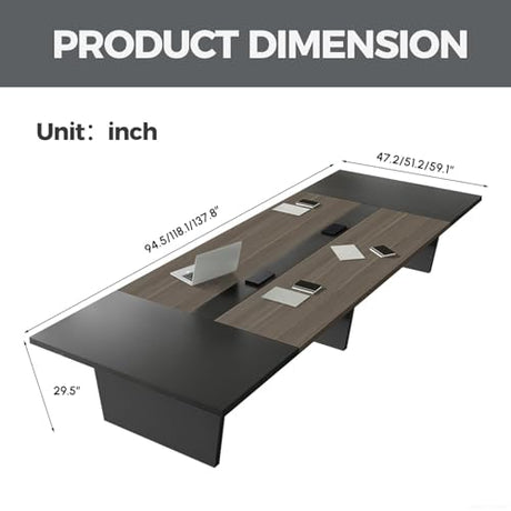 Nuipesn 138 Inch Rectangular Conference Table, 12FT Boardroom Table for 12-14, Built-in Power Outlets & USB Charging Ports, Cable Management, Splicing Design, 2 Inch Thick Top, Oak/Grey Nuipesn