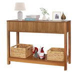 Fluted Console Table with Storage, 48" Long Entryway Slim Sofa Table Behind Couch Entry Tables, Narrow Wood Hallway Modern Living Room Couch Foyer Entrance Tables Brown ZYBT