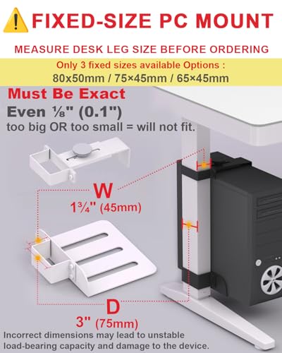 Under Desk PC Mount - No Drilling Heavy Duty 40lbs Capacity, Adjustable Height and Width Clamp-on Desk Leg PC Mount for Standing Desks (Fits 75mm×45mm Legs only), with Non-Slip Pads, Black CoJewe