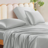 Manyshofu 4Pcs Half Split Flex Head King Sheets Sets for Adjustable Bed, Satin Split King Bed Sheets Silky Grey Satin Sheets Top Flex Sheet - Cooling Sheet Set with 14-16 Inch Deep Pockets Manyshofu