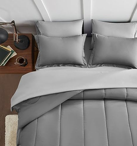 Maple&Stone Full Size Comforter Set 7 Pieces Bed in a Bag - Down Alternative Bed Set with Sheets, Pillowcases & Shams, Soft Reversible Duvet Insert,Grey Maple&Stone