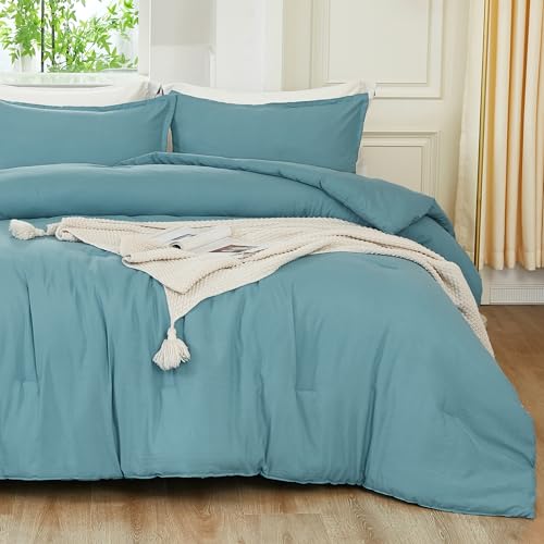 Litanika Grayish Teal Comforter Set Twin/Twin XL Size, 2 Pieces Lightweight Solid Bedding Comforter Set, All Season Fluffy Bed Set (66x90In Comforter & 1 Pillowcase) Litanika