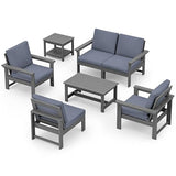 SERWALL HDPE Patio Furniture Set, 7-Piece Outdoor Sectional Sofa Set, All Weather Outdoor Couch Set for Deck, Lawn, Grey Frame with Grey Cushion SERWALL