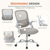 Sweetcrispy Home Office Managerial Executive Chair, Ergonomic Mesh Adjustable Swivel Mid-Back Chair with, Flip-up Arms, Comfortable Lumbar Support, Comfy Arms for Bedroom,Study,Student, Grey Sweetcrispy