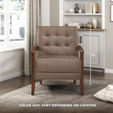Lexicon Modern Accent Chair, Luxury Genuine Leather Match Living Room Chair with Tufted Cushions, Solid Wood Frame and Arm Rest, Comfy Upholstered Single Seat for Bedroom/Reading/Office, Brown Lexicon