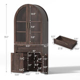 Itaar 71" Arched Kitchen Pantry Cabinet, Kitchen Storage Cabinets with 1 Large Drawer & Storage Cart 2 Tier & Door Shelves for Living Room, Dining Room, Brown Itaar
