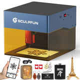 SCULPFUN iCube Pro Laser Engraver, 5000mW Desktop Laser Cutter with Smoke Filtration System, Laser Class 4, 125×125mm Engraving Area, No Assembly Required, 0.01mm Carving Precision KoveYzao