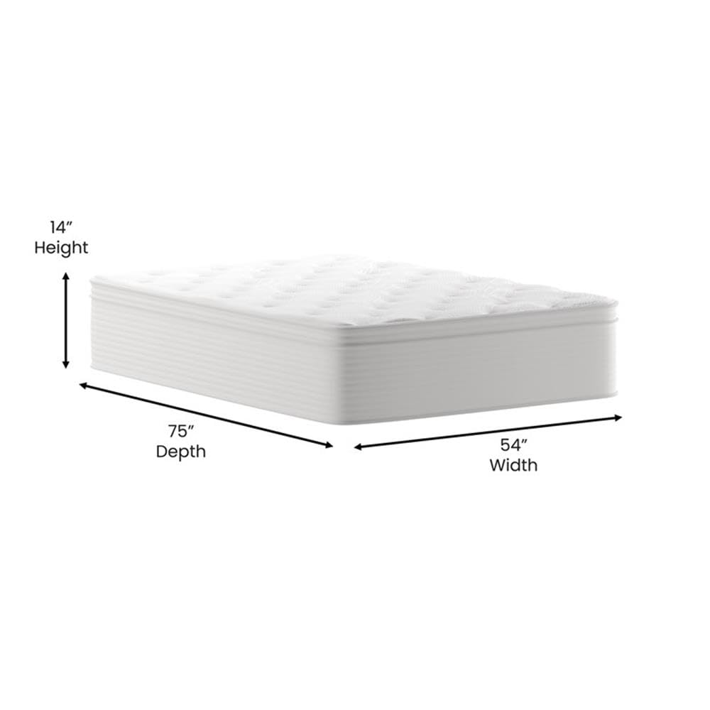 Flash Furniture Vista Hospitality Grade Commercial Mattress in a Box 14 Inch, Premium Memory Foam Hybrid Pocket Spring Mattress, Reinforced Edge Support, Full, White