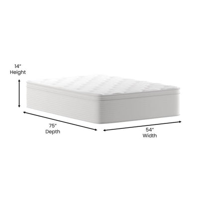 Flash Furniture Vista Hospitality Grade Commercial Mattress in a Box 14 Inch, Premium Memory Foam Hybrid Pocket Spring Mattress, Reinforced Edge Support, Full, White