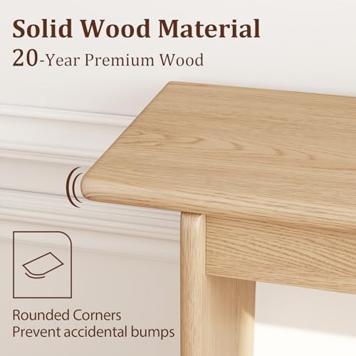 AQIMUELE Natural Console Table Thin Rubberwood Minimalist Mid-Century Style | Stable and Sturdy 11.8" D x 39.4" W x 31.5" H for Entryway/Sofa Back AQIMUELE