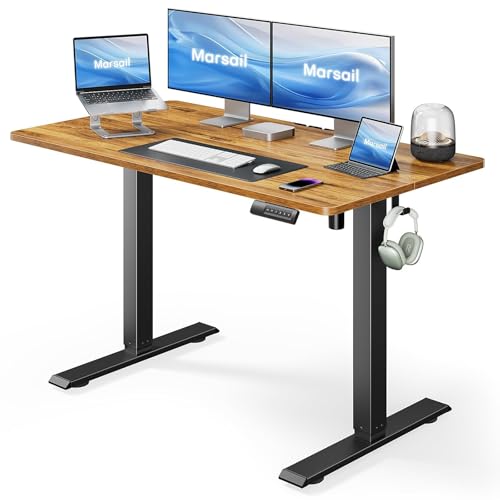 Marsail 48x24 Electric Standing Desk - Adjustable Height Computer Desk with Memory Presets, Storage Bag & Cable Management for Home Office & Gaming Workstations Marsail