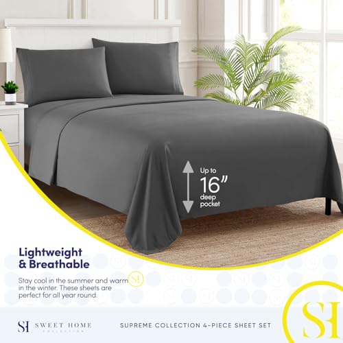 Full Size Sheet Sets - Breathable Luxury Sheets with Full Elastic & Secure Corner Straps Built In - 1800 Supreme Collection Extra Soft Deep Pocket Bedding Set, Sheet Set, Full, Gray Sweet Home Collection