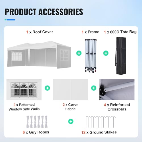 VEVOR Pop Up Canopy, 10 x 20 FT Instant Canopy Portable Gazebo with 3 Sidewalls & 2 Ventilated Windows, Height Adjustable Pop-Up Outdoor Shelter Tent for Events, Patio, Backyard, Party, Parking VEVOR