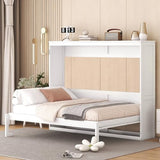 Merax Modern Farmhouse Solid Wood Murphy Bed Chest, Wall Bed with Wood Slat Support/No Box Spring Needed/Space Saving/Full,White Merax