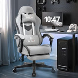 N-GEN GAMING Video Gaming Chair with Footrest Lumbar Support for Home Office High Back Recliner Height Adjustable Ergonomic Comfy Fabric Computer Desk Chair (Grey) N-GEN GAMING