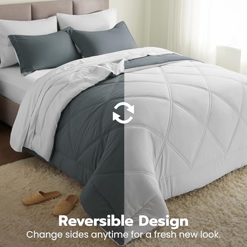 Joiedomi King Size Comforter Set with Sheets Dark Grey, 7 Pieces King Bedding Set with 1 Down Alternative Comforter, 1 Flat Sheet, 1 Fitted Sheet, 2 Pillowcases and 2 Pillow Shams, Bed in a Bag Joiedomi