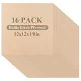 16 Pcs Baltic Birch Plywood 1/8" Plywood Sheets 12" x 12" Inch Thick Birch Unfinished Wood for Arts and Crafts, DIY Projects, Drawing, Painting, Laser, Wood Engraving ACXFOND
