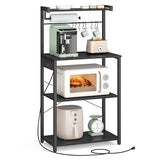 VASAGLE Kitchen Bakers Rack with Power Outlet, Coffee Bar 4-Tier with 8 S Hooks, Microwave Stand, Adjustable Shelf, for Small Spaces, Charcoal Gray and Ink Black UKKS014B01V1