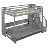 Merax Full Over Full Size Murphy Bed with Hydraulic Lift and Built-in Desk, Space-Saving Wall Bed with Desk Design, Ideal for Home Office, Small Rooms, or Apartments, Gray Merax