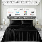 DECOLURE Satin Bed Sheets - 4 Piece Luxury Silky Queen Size Bedding Set - Softer Than Silk, Wrinkle-Free with 15” Deep Pocket Fitted Sheet, Perfect for Hair & Skin, Gifts for Women (Black) DECOLURE