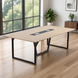 VEVOR Conference Table, 8 ft Office Meeting Table for 10 Person, Modern Rectangle Seminar Desk with Metal Legs, Large Meeting Desk Ideal for Office, Boardroom, Conference Room, Easy Assembly, Brown VEVOR