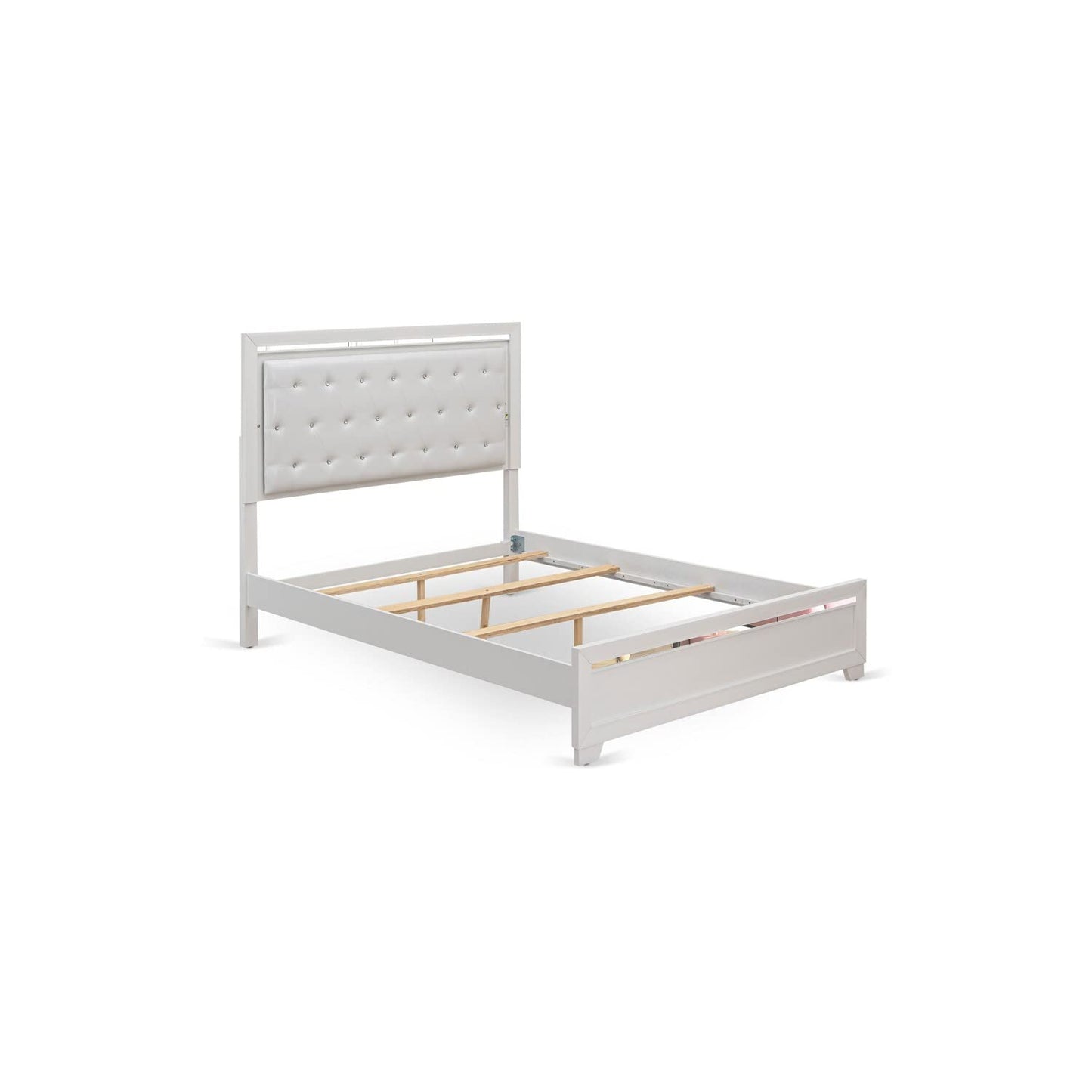 Pandora White Queen Bed Frame with Adjustable LED Headboard by East West Furniture - WoodArtSupply