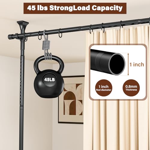 Abiglifty Room Divider Curtain Rod No Drilling, Adjustable 4-10ft(H) 28-114inch(W) Wall Divider for Room Separation, Heavy Duty Floor to Ceiling Tension Curtain Stand, Black Abiglifty