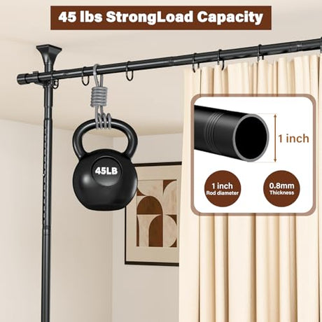 Abiglifty Room Divider Curtain Rod No Drilling, Adjustable 4-10ft(H) 28-114inch(W) Wall Divider for Room Separation, Heavy Duty Floor to Ceiling Tension Curtain Stand, Black Abiglifty
