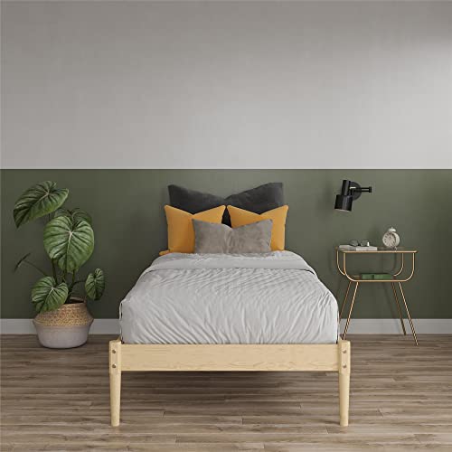 DHP Lorriana Twin Solid Pine Wood Platform Bed Frame - Natural Finish - WoodArtSupply