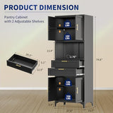 ZLBRDS 75” Tall Kitchen Pantry Storage Cabinet, Metal Storage Cabinet with 2 Drawers and Adjustable Shelves, Kitchen Pantry Cupboard, Freestanding Cupboard for Bathroom, Living Room(Black) ZLBRDS