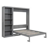 Harper & Bright Designs Gray Full Size Murphy Bed with Storage Shelves, Wood Cabinet Full Platform Beds with Flexible Slats Support, Foldable Wall Bed Frame for Home Office Studio Harper & Bright Designs