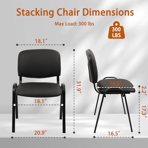 CLATINA Stacking Conference Room Chairs No Wheels, PU Leather Waiting Room Chair Armless Stackable Office Guest Chair with Metal Frames for Reception Lobby Side Training School, Black Set of 10 CLATINA