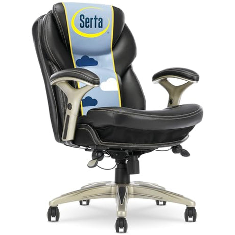 Serta Claremont Ergonomic Executive Office Chair with Back in Motion Technology, Adjustable Mid Back Desk Chair with Lumbar Support, Bonded Leather, Black Serta