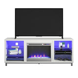 Ameriwood Home Lumina Fireplace TV Stand for TVs up to 70 Inch, Replaceable Electric Fireplace Insert Heater, Remote Control, Timer, Color Changing LED Lights, Crystal Ember Flames, White Ameriwood Home