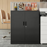BESFUR Metal Garage Storage Cabinet with 2 Locking Doors and 2 Adjustable Shelves, 36" Black Metal Short Storage Cabinet for Home Office,Garage,School,Utility Room BESFUR