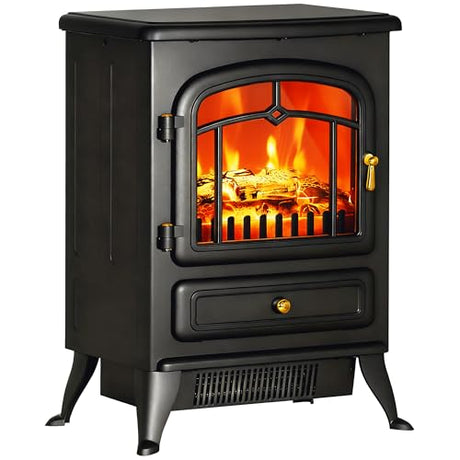 HOMCOM 22" Electric Fireplace Heater, Freestanding Fire Place Stove with Realistic LED Flames and Logs, and Overheating Protection, 725W/1450W, Black HOMCOM