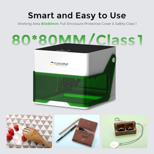 Cloudray 5W Diode, Laser Engraver Machine Mini Laser Etching Cutter for DIY Wood Leather Silicone Paper Glass Acrylic Cloth Enclosed Design Class1, 5000mW Cloudray