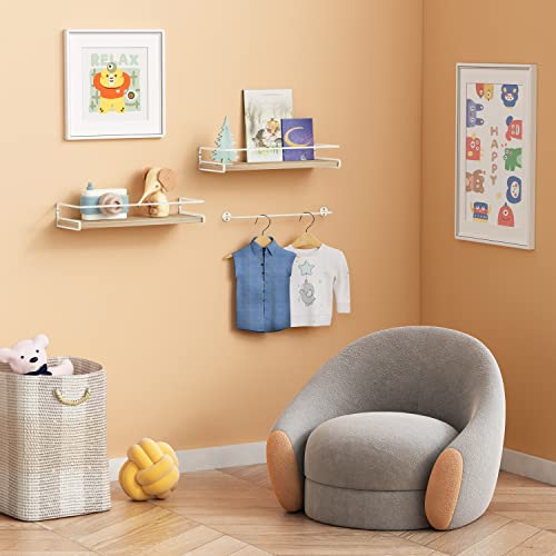 Forbena Natural Wood Floating Book Shelves - Wall-Mounted Nursery Décor for Kids' Rooms (Set of 2) Forbena