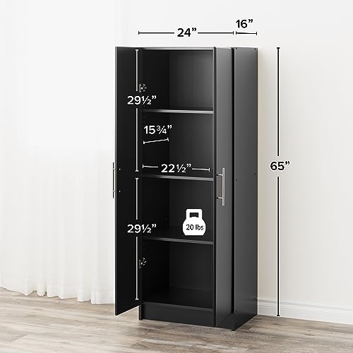 Prepac Elite 24" Storage Cabinet, Black Storage Cabinet, Bathroom Cabinet, Pantry Cabinet with 3 Shelves 16" D x 24" W x 65" H, BES-2464 Prepac