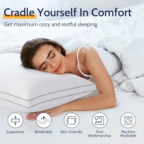 ROUMEA Pillows Queen Size Set of 2, Gusseted Bed Pillows for Sleeping 2 Pack, Luxury Hotel Quality, Supportive Queen Pillow with Soft Down Alternative for Back Stomach Side Sleepers, Machine Washable ROUMEA