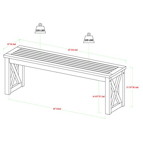 Walker Edison Roanoke Modern Solid Acacia Wood X Frame Outdoor Bench, 52 Inch, Brown - WoodArtSupply