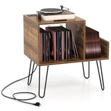 Giantex Record Player Stand with Charging Station, Turntable Stand with Vinyl Divider & Display Shelf, Mid-century Modern End Table Holds Up to 150 Albums, Vinyl Record Storage Cabinet for Living Room Giantex