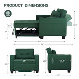 DURASPACE Futon Sofa Bed, 3 in 1 Convertible Sofa Chair Bed, Adjustable Backrest Chair, Chaise Lounge with USB Ports, Cup Holder, Side Pocket, Storage Box (Green) DURASPACE
