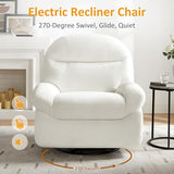 VANOMi Power Recliner Chair with USB & Type-C Charging, 270° Swivel Glider Rocker, Electric Nursery Recliner for Living Room, Bedroom, and Office, White