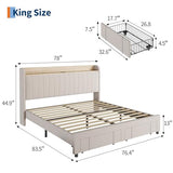 GarveeHome King Size Bed Frame with Storage Headboard, Upholstered Platform Beds with Drawers, Charging Station, Noise-Free, No Box Spring Needed, Easy Assembly, Beige GarveeHome
